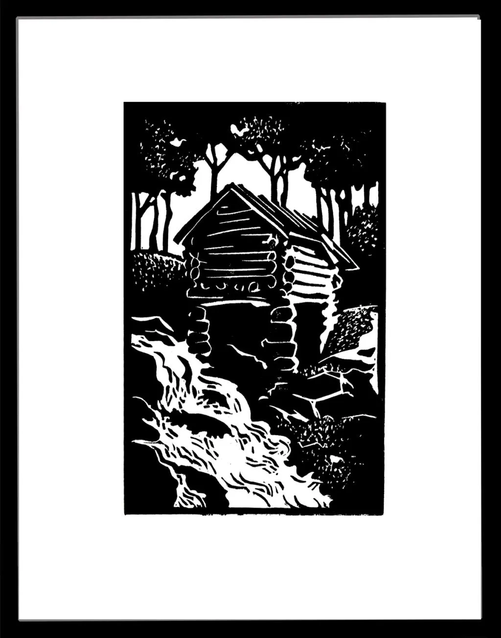 et gammelt kvernhus og en stri elv renner ved siden a