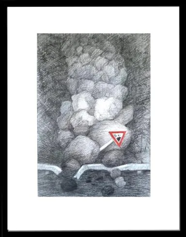 Et steinras har ødelagt autovernet og bøyd fareskilt for fare