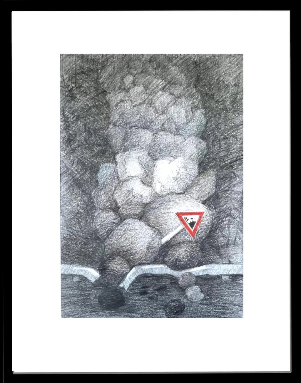 Et steinras har ødelagt autovernet og bøyd fareskilt for fare